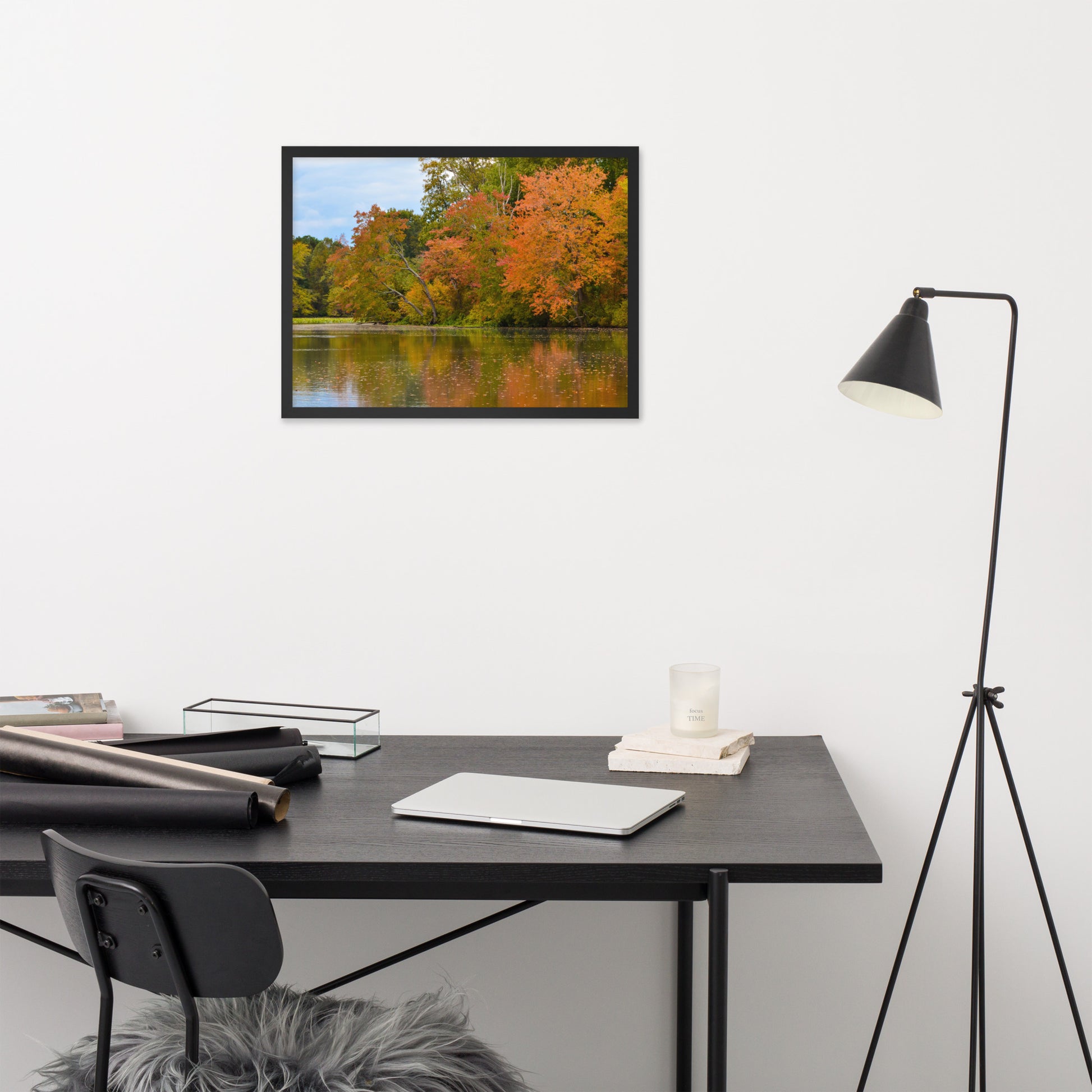 Wall Art Peaceful: Autumn Tree Line - Rural / Country Style Landscape / Nature Photograph  Framed Wall Art Print - Wall Decor - Artwork