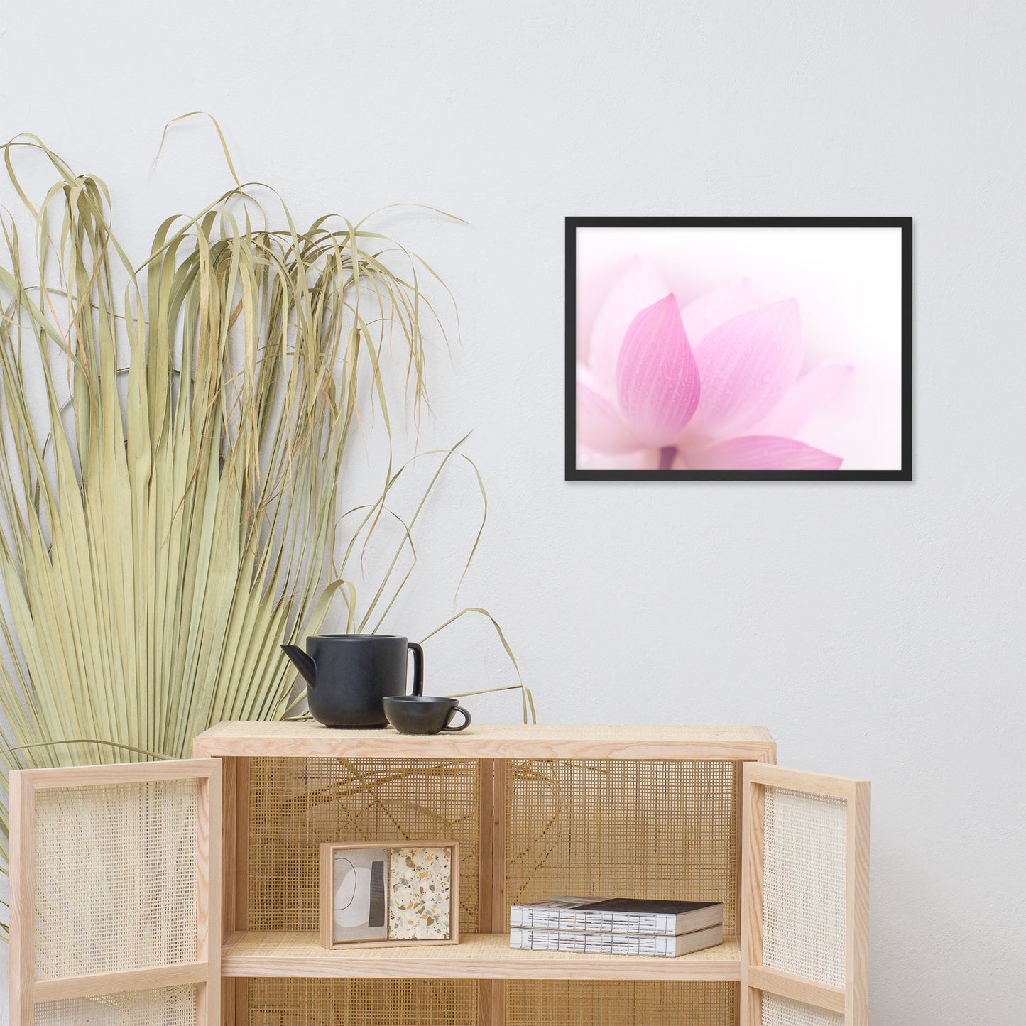 Peaceful Close-up Pink Lotus Petal Floral Framed Nature Photo Paper Poster