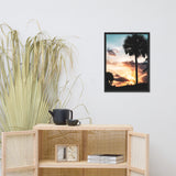 Palm Tree Silhouettes and Sunset Botanical Nature Photo Framed Wall Art Print