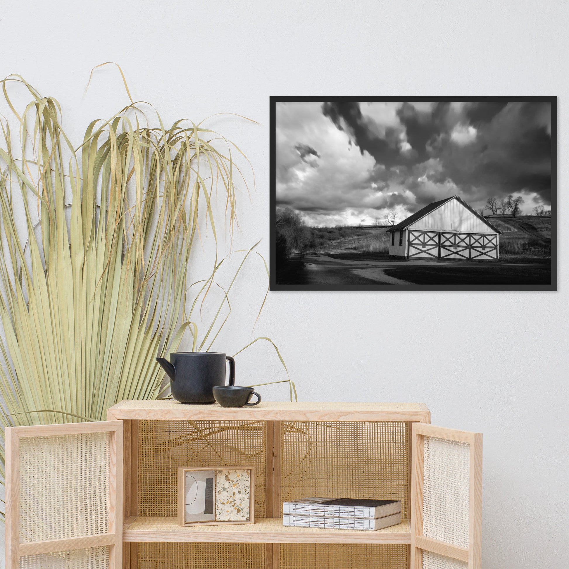 Guest Bedroom Prints: Aging Barn in the Morning Sun in Black and White - Rural / Country Style Landscape / Nature Photograph  Framed Wall Art Print - Wall Decor - Artwork