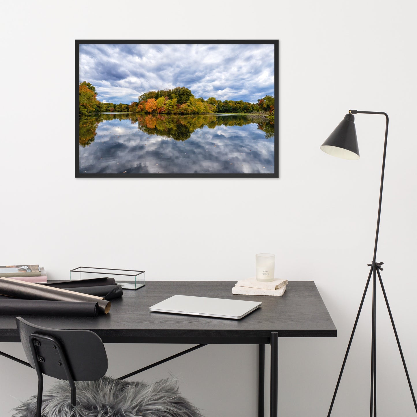 Professional Office Wall Decor: Autumn Reflections - Rural / Country / Farmhouse Style Landscape / Nature Photograph Framed Wall Art Print - Artwork