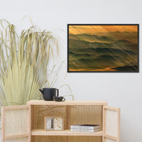 Faux Wood Foggy Mountain Layers at Sunset Landscape Framed Photo Paper Wall Art Prints
