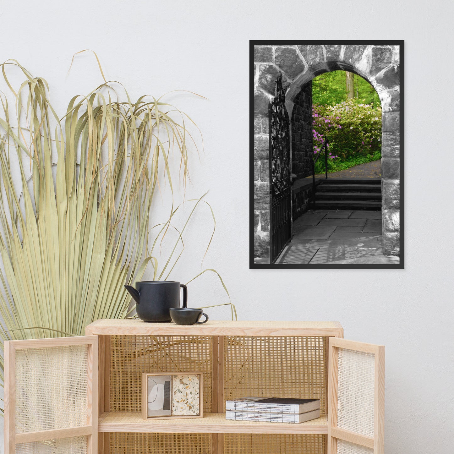 Garden Entryway Black and White Floral Nature Photo Framed Wall Art Print