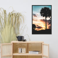 Palm Tree Silhouettes and Sunset Botanical Nature Photo Framed Wall Art Print