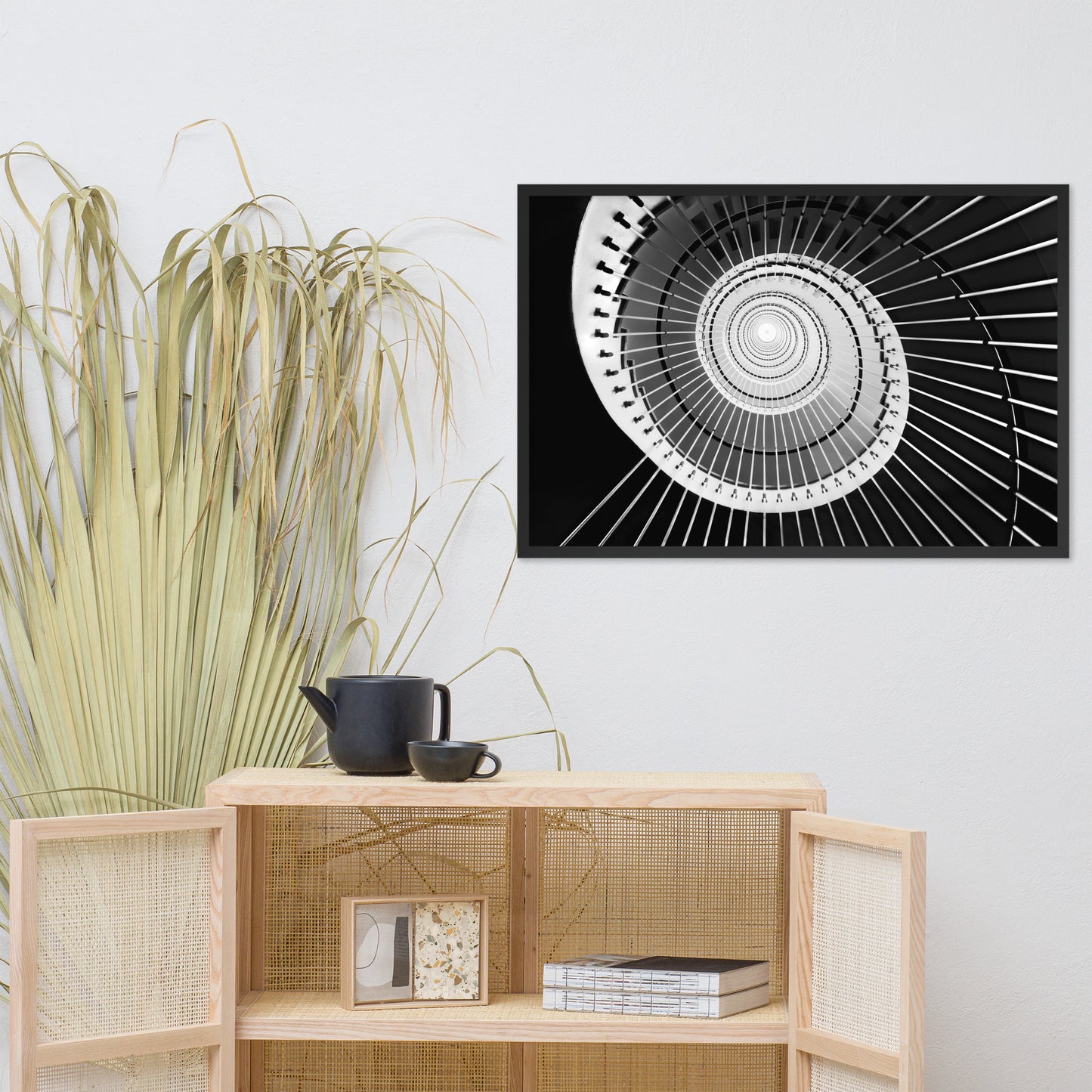 Never Ending Ascent - Equiangular Spiral Black And White Architectural Photograph Framed Wall Art Print