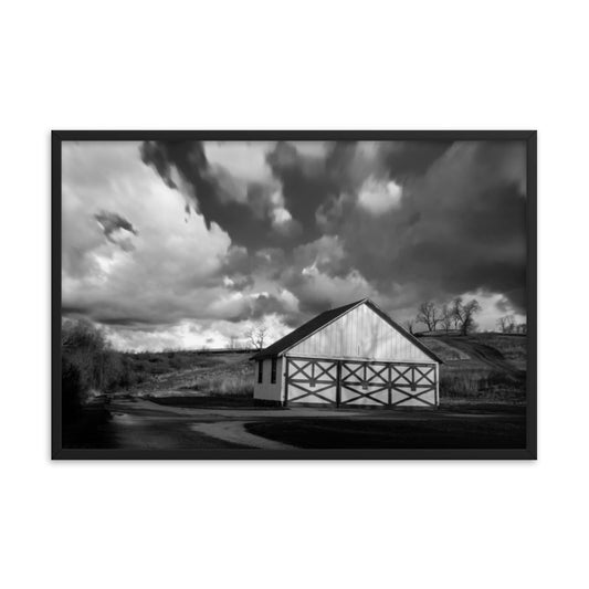 Art Gallery Prints: Aging Barn in the Morning Sun in Black and White - Rural / Country Style Landscape / Nature Photograph  Framed Wall Art Print - Wall Decor - Artwork