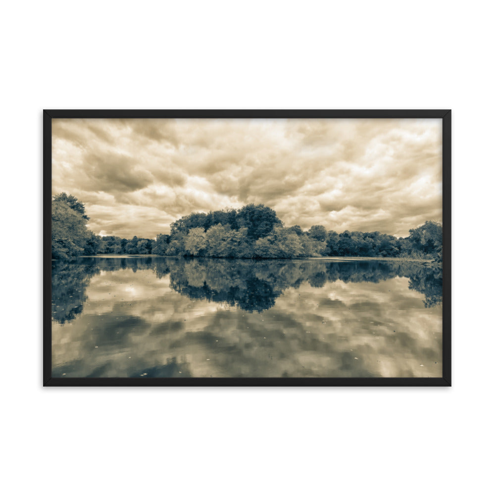 Prints On Wall: Autumn Reflections Sepia - Rural / Rustic / Botanical / Farmhouse Style Landscape / Nature Photograph Framed Print - Wall Decor - Artwork