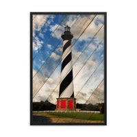 Cape Hatteras Lighthouse Landscape Photo Faux Wood Framed Photo Paper Wall Art Prints