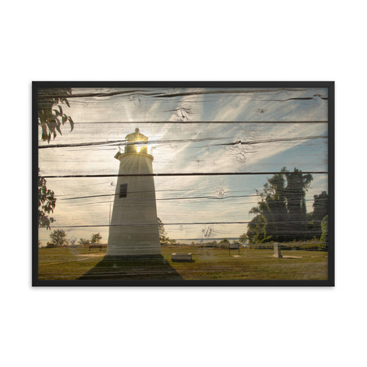 Faux Rustic Reclaimed Wood Turkey Point Lighthouse Framed Photo Wall Art Prints