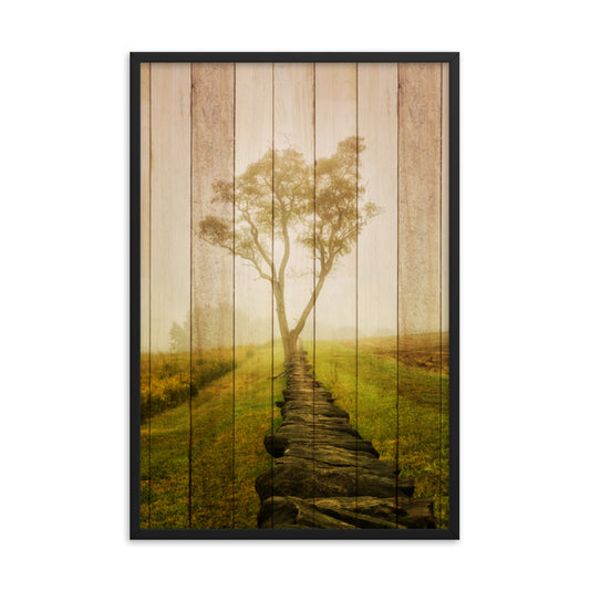 Faux Wood Calming Morning Landscape Framed Photo Wall Art Prints