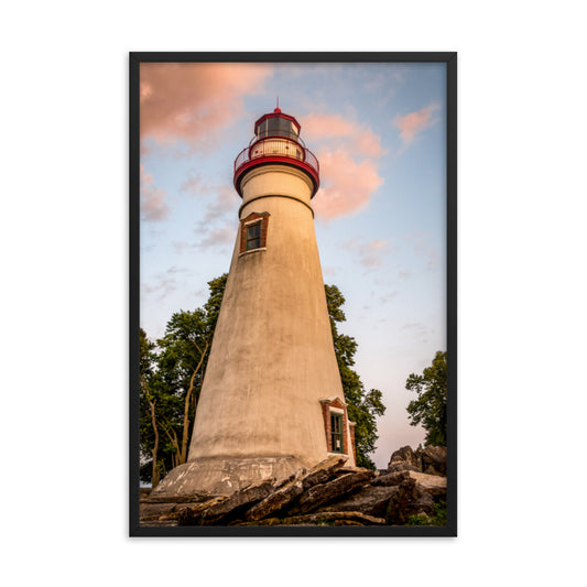 Marblehead Lighthouse at Sunset from the Shore Framed Photo Paper Wall Art Prints