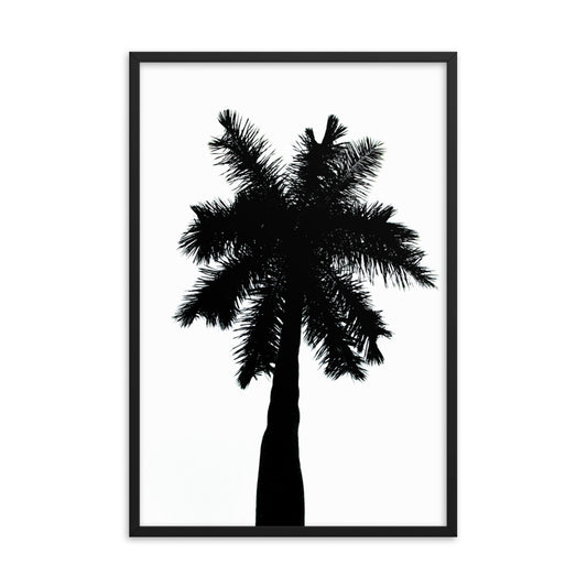 Palm Tree Silhouette on Pure White Botanical Nature Photo Framed Wall Art Print