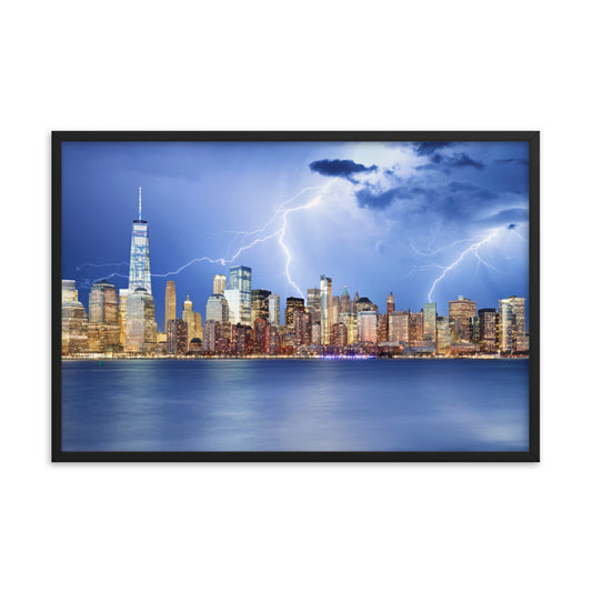 Electrifying New York Lightning Strikes the Skyline Architectural Photograph Framed Wall Art Print