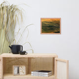 Faux Wood Foggy Mountain Layers at Sunset Landscape Framed Photo Paper Wall Art Prints