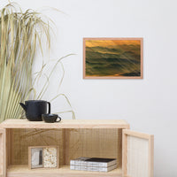 Faux Wood Foggy Mountain Layers at Sunset Landscape Framed Photo Paper Wall Art Prints