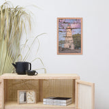 Faux Wood Texture Marblehead Lighthouse at Sunset Framed Photo Paper Wall Art Prints