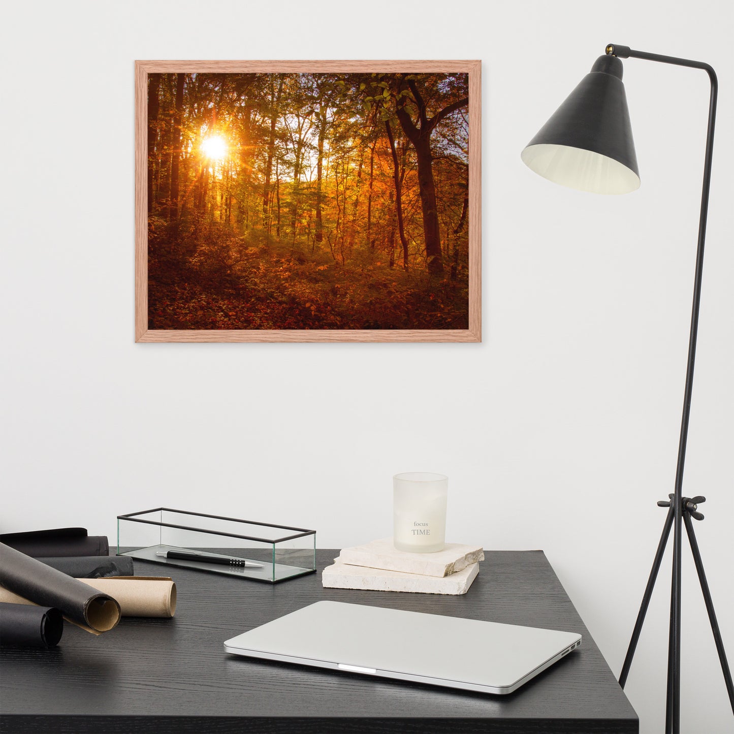 Autumn Sunset in the Trees Rural Landscape Framed Photo Paper Wall Art Prints