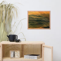 Faux Wood Foggy Mountain Layers at Sunset Landscape Framed Photo Paper Wall Art Prints