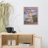 Faux Wood Texture Marblehead Lighthouse at Sunset Framed Photo Paper Wall Art Prints