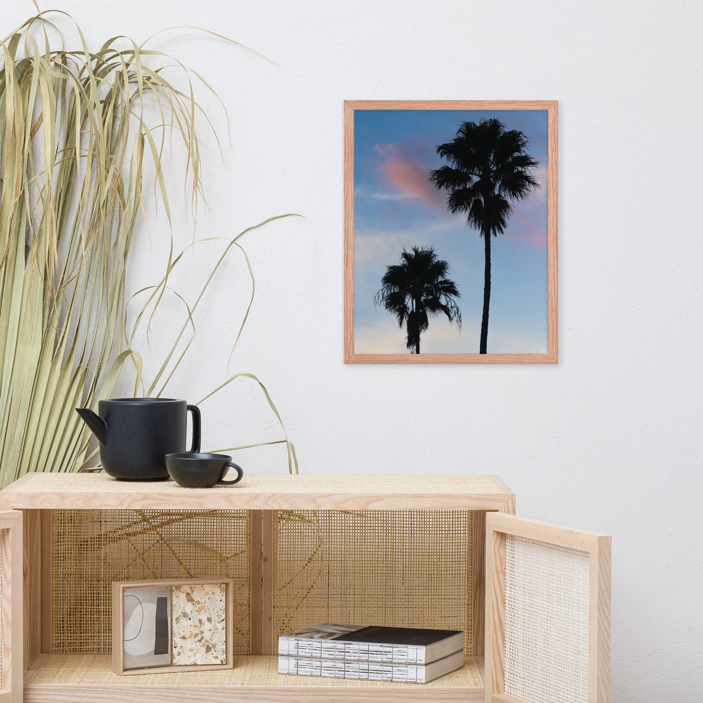 Palm Tree Silhouettes on Blue Sky Botanical Nature Photo Framed Wall Art Print