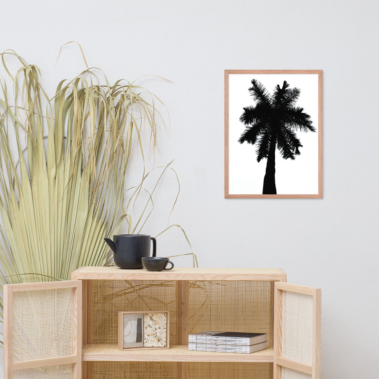 Palm Tree Silhouette on Pure White Botanical Nature Photo Framed Wall Art Print