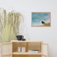 Whelk Seashell and Misty Wave Coastal Nature Photo Framed Wall Art Print