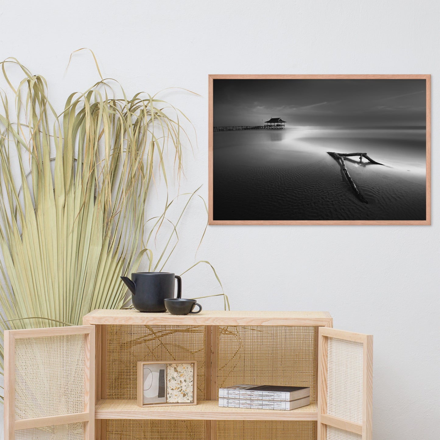 Dramatic Beach with Driftwood Black and White Framed Wall Art Prints