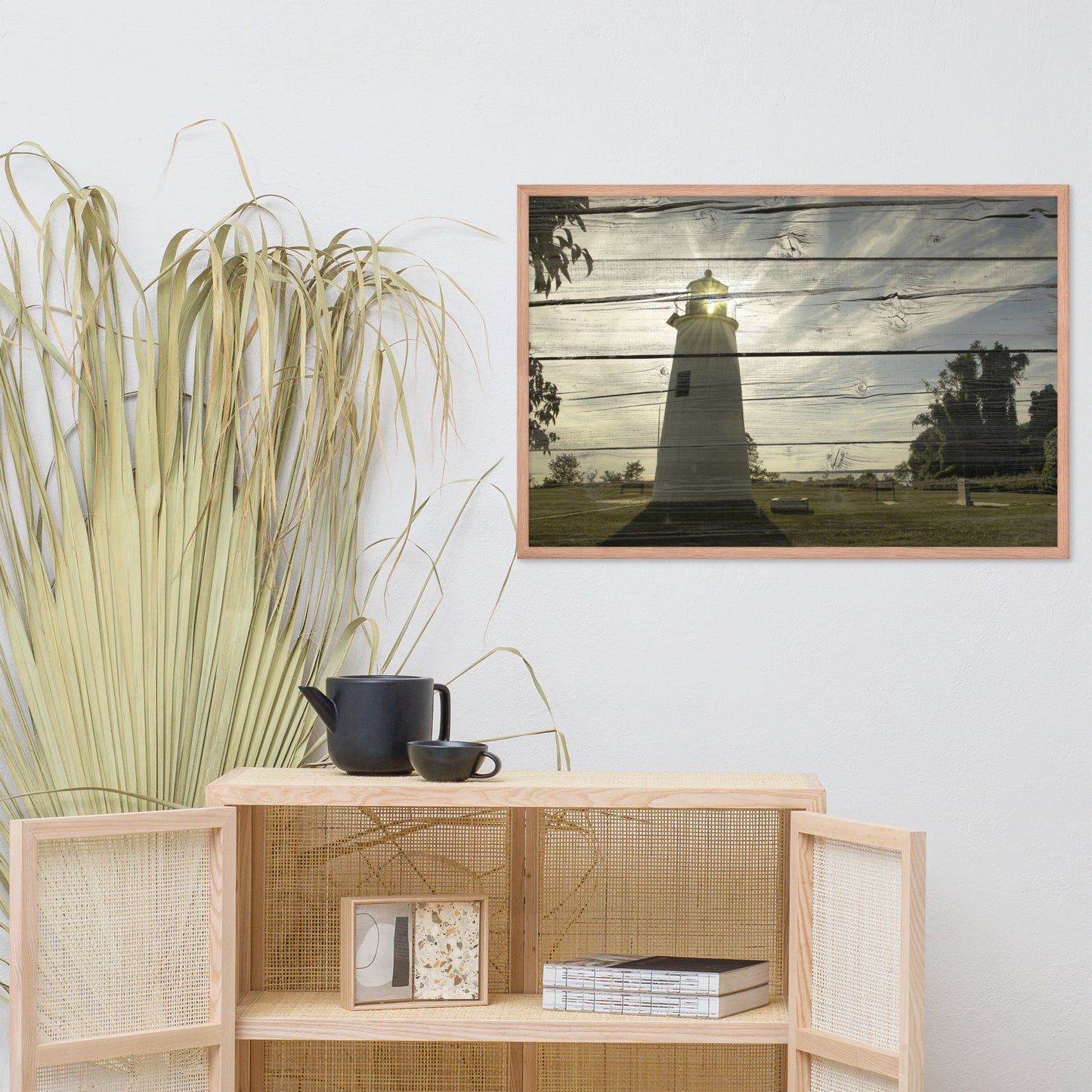 Faux Rustic Reclaimed Wood Turkey Point Lighthouse Framed Photo Paper Wall Art Prints