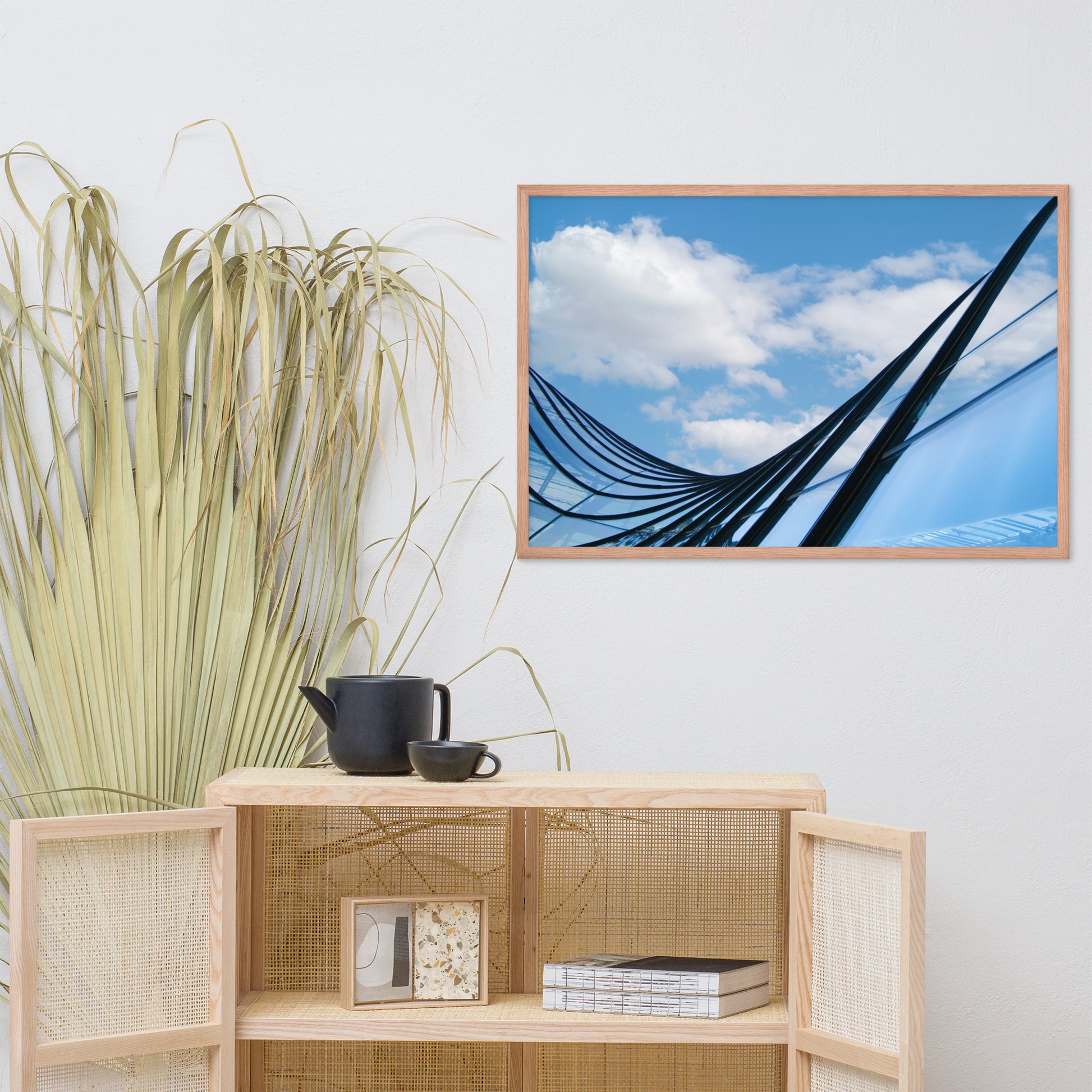 Glass and Azure Architectural Photograph Framed Wall Art Print