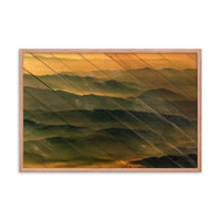 Faux Wood Foggy Mountain Layers at Sunset Landscape Framed Photo Paper Wall Art Prints