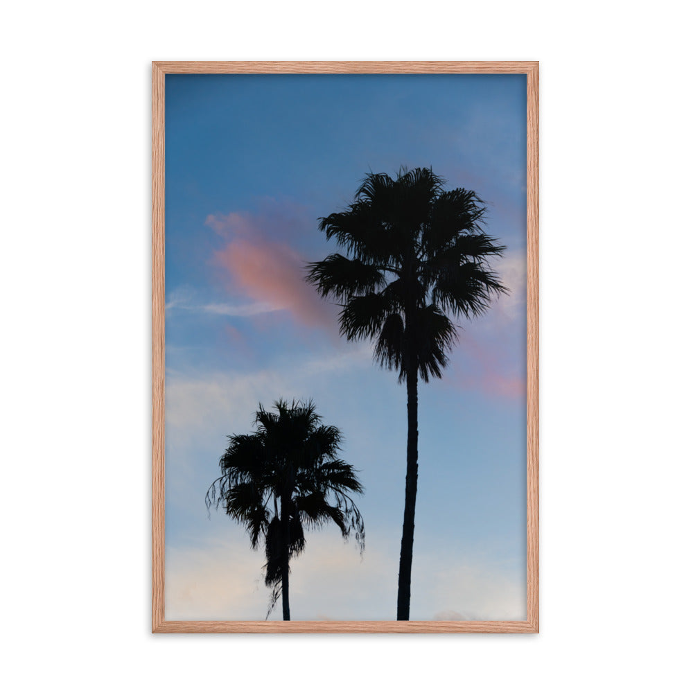 Palm Tree Silhouettes on Blue Sky Botanical Nature Photo Framed Wall Art Print