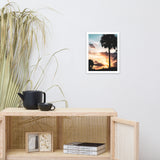 Palm Tree Silhouettes and Sunset Botanical Nature Photo Framed Wall Art Print