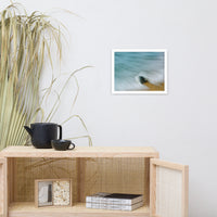 Whelk Seashell and Misty Wave Coastal Nature Photo Framed Wall Art Print
