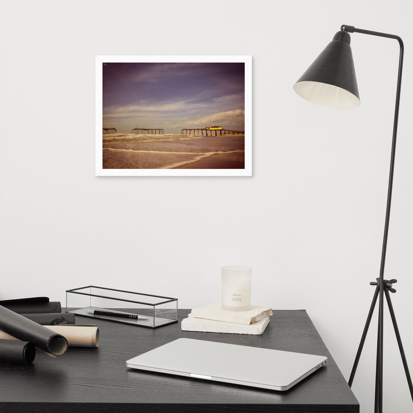 Wall Art For Doctors Office: Aged View of Frisco Pier Beach / Coastal / Seascape / Rustic / Nature / Landscape Photograph Framed Wall Art Print - Wall Decor - Artwork
