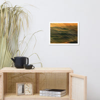 Faux Wood Foggy Mountain Layers at Sunset Landscape Framed Photo Paper Wall Art Prints