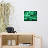 Green Northern Lights and Mountain Coast Framed Wall Art Prints