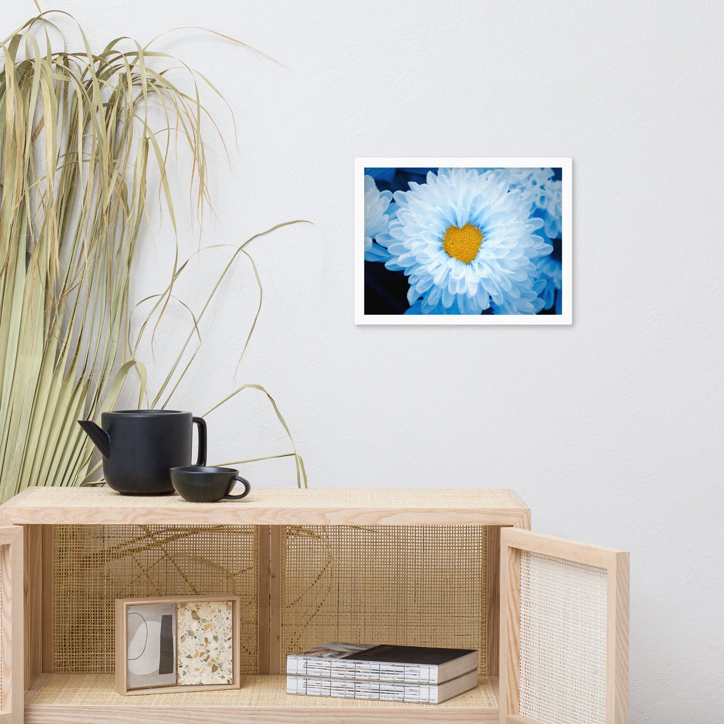Blue Tinted Chrysanthemums For Ukraine Refugees Floral Nature Photo Framed Wall Art Print