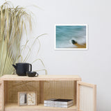 Whelk Seashell and Misty Wave Coastal Nature Photo Framed Wall Art Print