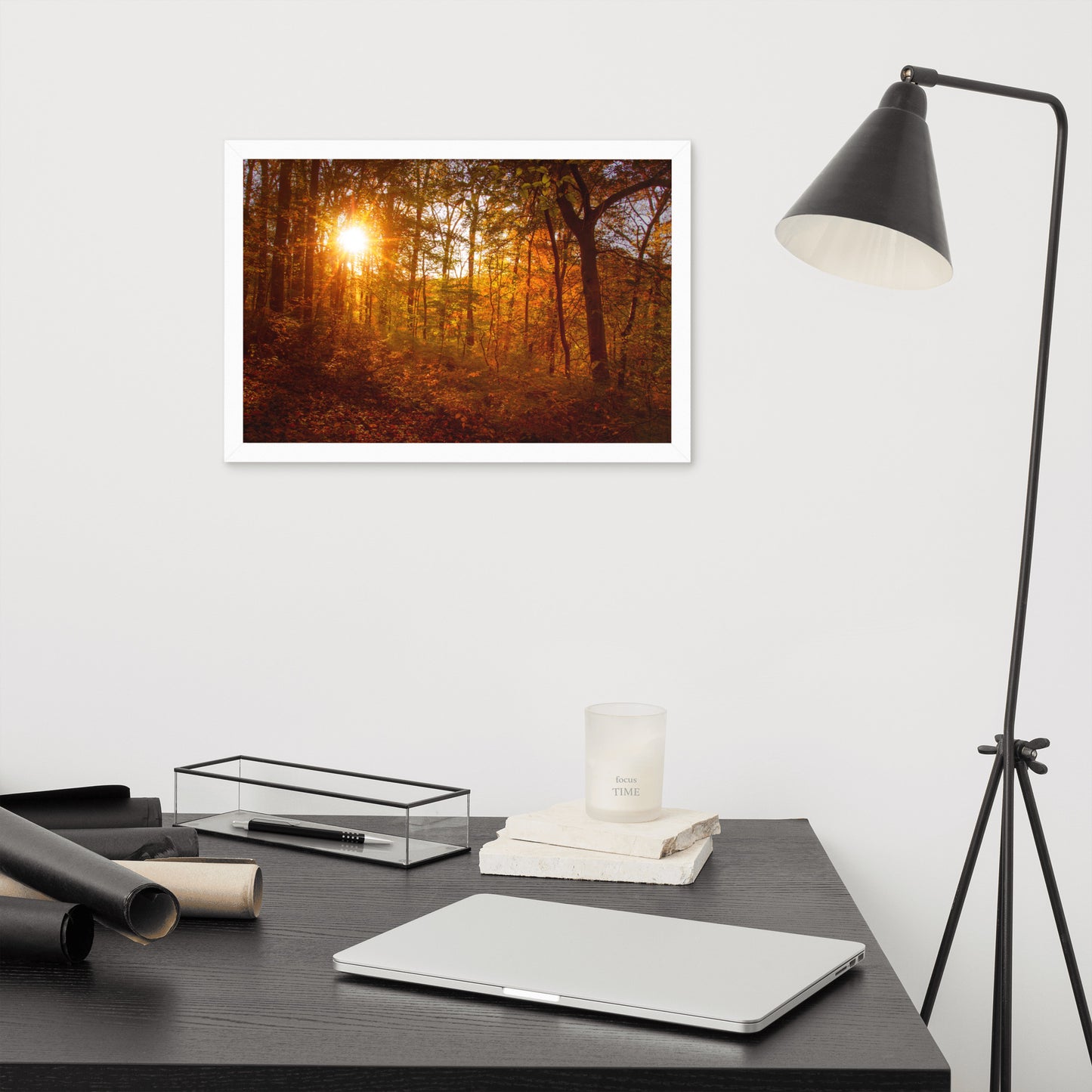 Autumn Sunset in the Trees Rural Landscape Framed Photo Paper Wall Art Prints