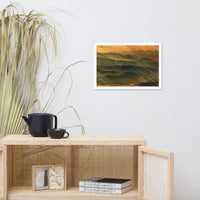 Faux Wood Foggy Mountain Layers at Sunset Landscape Framed Photo Paper Wall Art Prints