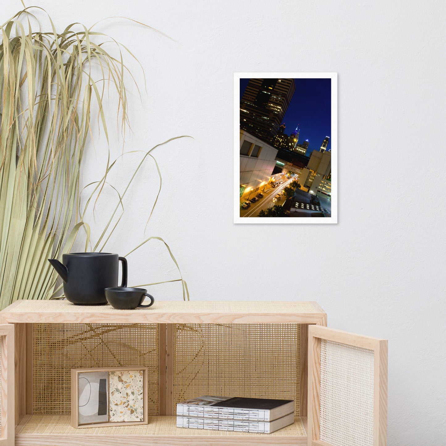 Light Trails in Philly Urban Landscape Photo Framed Wall Art Print