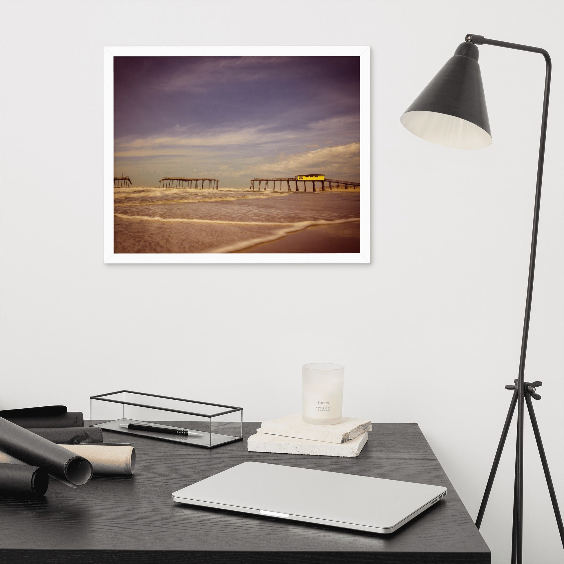 Wall Art For Real Estate Office: Aged View of Frisco Pier Beach / Coastal / Seascape / Rustic / Nature / Landscape Photograph Framed Wall Art Print - Wall Decor - Artwork