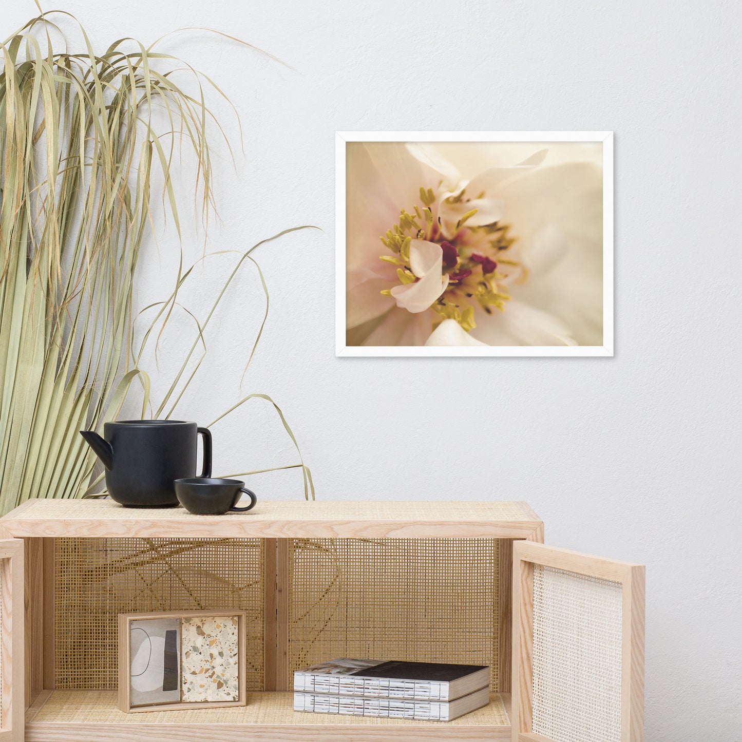 Eye of Peony Moody Midnight Floral Nature Photo Framed Wall Art Print