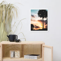 Palm Tree Silhouettes and Sunset Botanical Nature Photo Framed Wall Art Print