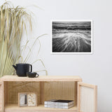 Washing Out to Sea Black and White Coastal Nature Photo Framed Wall Art Print