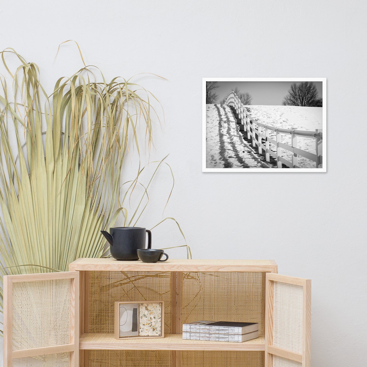Endless Fences in Black & White Rural Landscape Framed Photo Paper Wall Art Prints