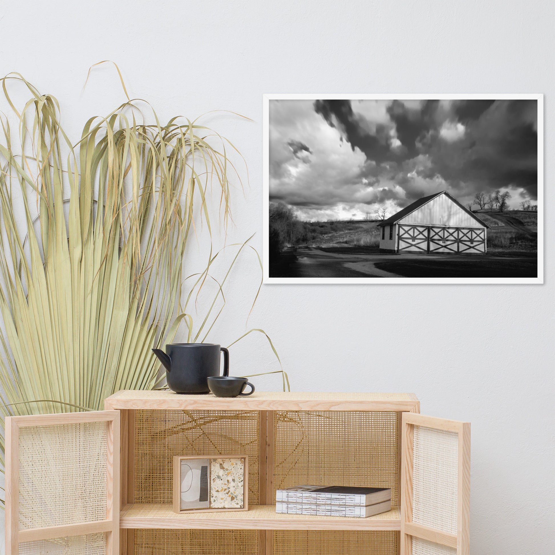 Master Room Wall Decor: Aging Barn in the Morning Sun in Black and White - Rural / Country Style Landscape / Nature Photograph  Framed Wall Art Print - Wall Decor - Artwork