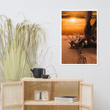 Dried Tree Roots and Sunrise Boneyard Beach Jacksonville Florida 2 Rustic Coastal Landscape Photo Framed Wall Art Print