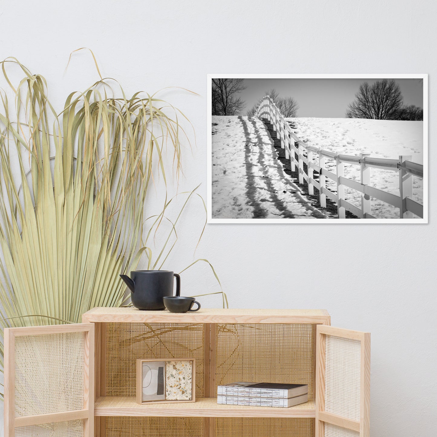 Endless Fences in Black & White Rural Landscape Framed Photo Paper Wall Art Prints