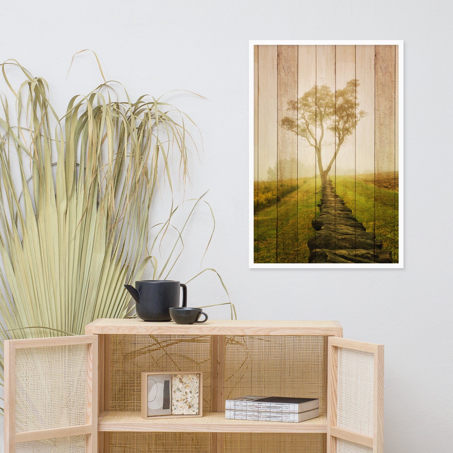 Faux Wood Calming Morning Landscape Framed Photo Wall Art Prints